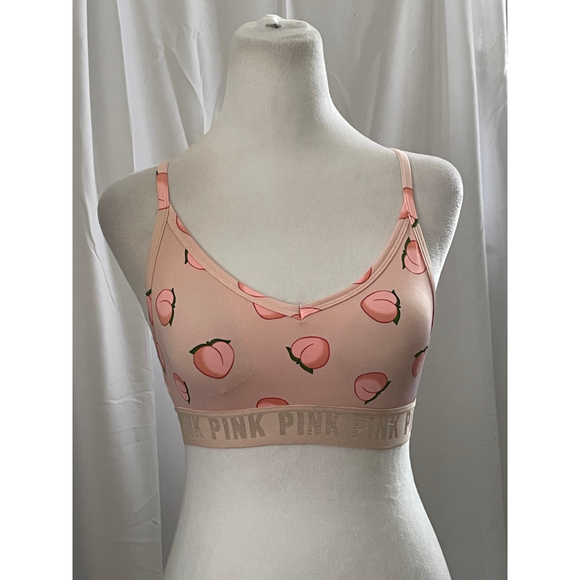 Women's PINK Victoria's Secret XS Pink Peach Print Ultimate Sports Bra - Picture 2 of 4